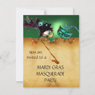 MARDI GRAS MASKARADE FEEST, rood groen Kaart