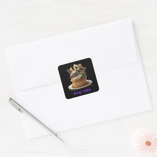 Mardi Gras Masked Cupcake Celebration Vierkante Sticker (Envelop)