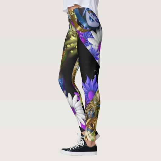 Mardi gras maskeert dij bloempatroon leggings (Links)
