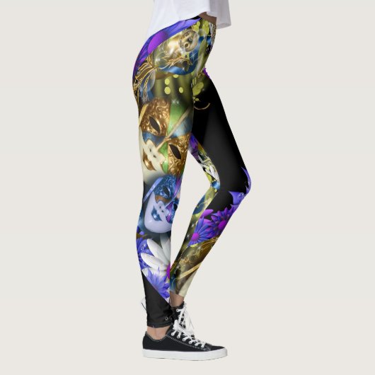 Mardi gras maskeert dij bloempatroon leggings (Rechts)