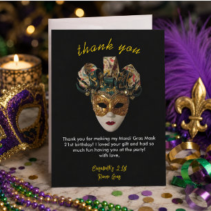 Mardi Gras-masker 21e verjaardagsfeest Bedankkaart
