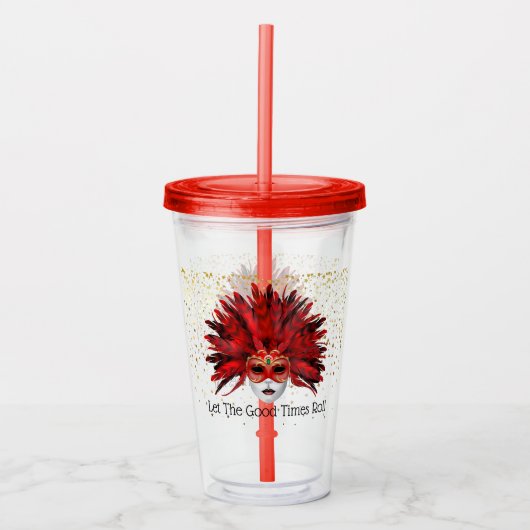 Mardi Gras Masker Acryl Tumbler & Stro Drinkbeker (Voorkant)
