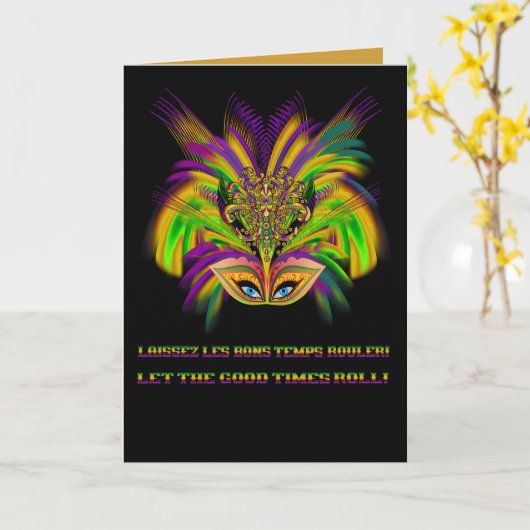 Mardi-Gras-masker-de-koningin-v-3 Kaart (Gele Bloem)