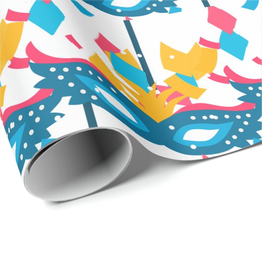 Mardi Gras masker en Confetti op wit Cadeaupapier (Rol Hoek)
