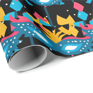 Mardi Gras masker en Confetti op zwart Cadeaupapier