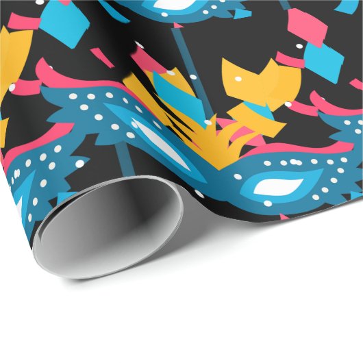 Mardi Gras masker en Confetti op zwart Cadeaupapier (Rol Hoek)