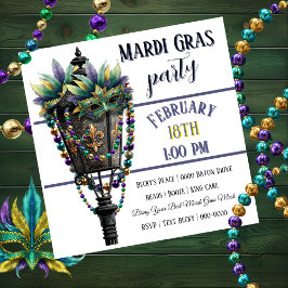 Mardi Gras-masker en gaslamp met kralen Kaart