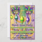 Mardi Gras Masker en Kralen Party Kaart (Voorkant)