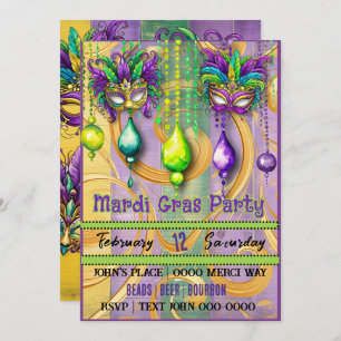 Mardi Gras Masker en Kralen Party Kaart