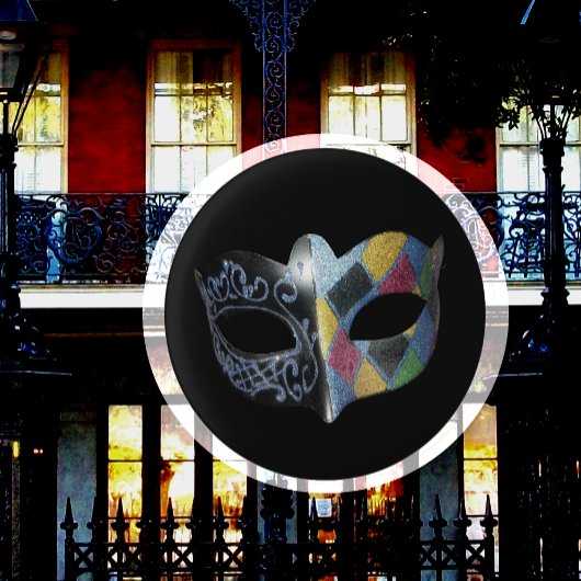 Mardi Gras-masker Harlekijn, Scrollwerkpatroon  Ronde Button 3,2 Cm