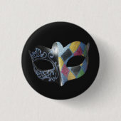 Mardi Gras-masker Harlekijn, Scrollwerkpatroon  Ronde Button 3,2 Cm (Voorkant)