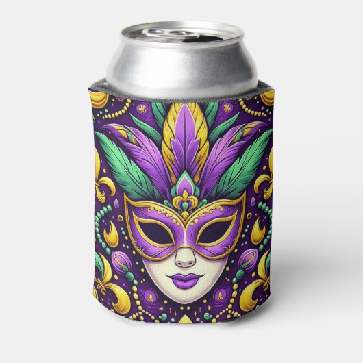 Mardi Gras masker/kralen/fleur de lis Blikjeskoeler (Blikje Achterkant)