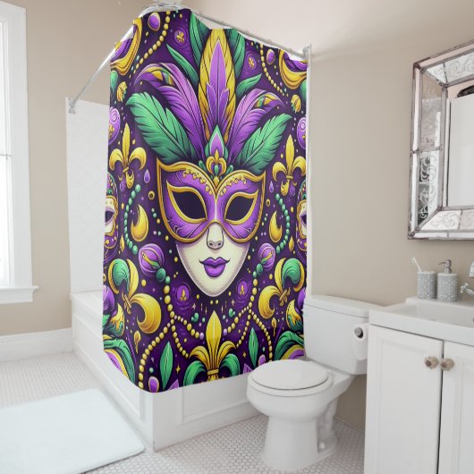 Mardi Gras masker/kralen/fleur de lis Douchegordijn (In situ)