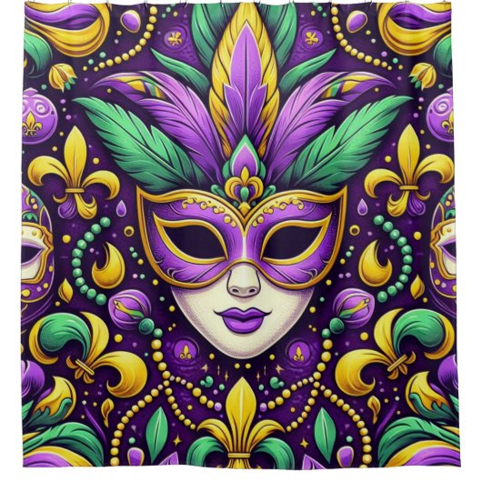 Mardi Gras masker/kralen/fleur de lis Douchegordijn (Voorkant)