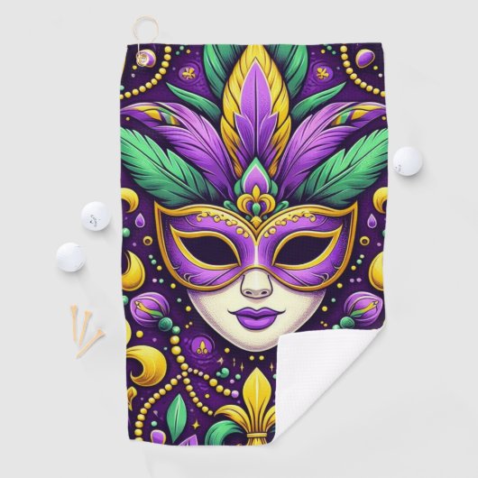 Mardi Gras masker/kralen/fleur de lis Golfhanddoek (Insitu)