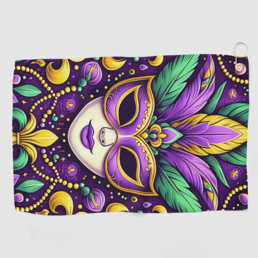 Mardi Gras masker/kralen/fleur de lis Golfhanddoek (Horizontaal)