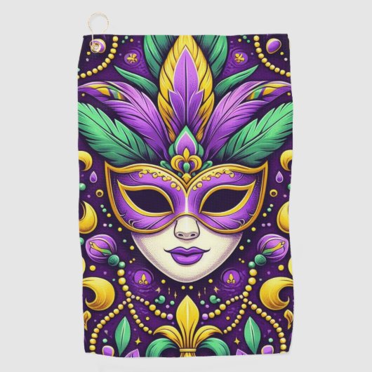 Mardi Gras masker/kralen/fleur de lis Golfhanddoek (Voorkant)