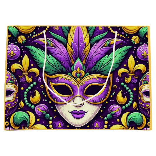 Mardi Gras masker/kralen/fleur de lis Groot Cadeauzakje (Voorkant)