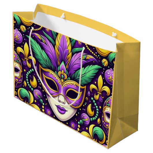 Mardi Gras masker/kralen/fleur de lis Groot Cadeauzakje (Achterkant Gekanteld)