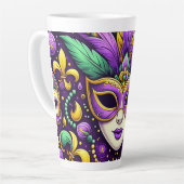 Mardi Gras masker/kralen/fleur de lis Latte Mok (Linkerhoek)