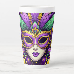 Mardi Gras masker/kralen/fleur de lis Latte Mok