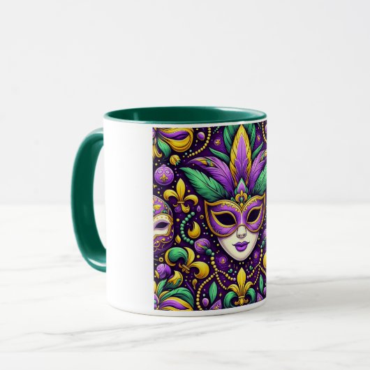 Mardi Gras masker/kralen/fleur de lis Mok (Voorkant links)