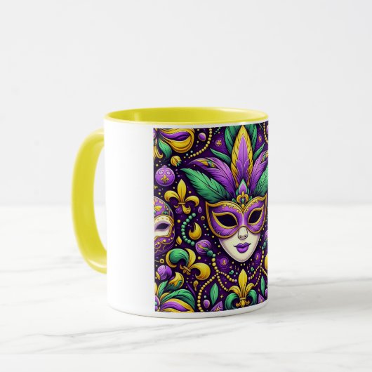 Mardi Gras masker/kralen/fleur de lis Mok (Voorkant links)