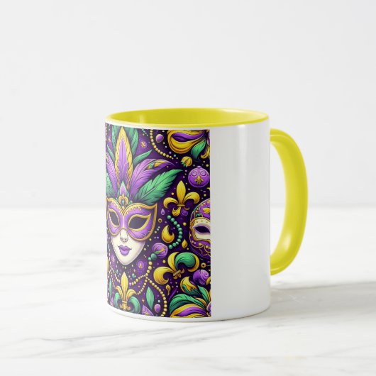 Mardi Gras masker/kralen/fleur de lis Mok (Voorkant rechts)