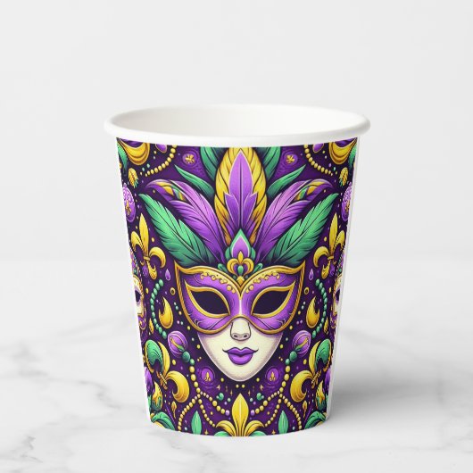 Mardi Gras masker/kralen/fleur de lis Papieren Bekers (Achterkant)