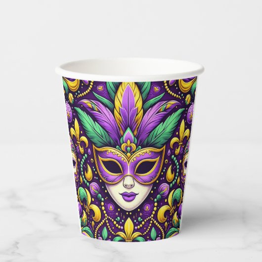 Mardi Gras masker/kralen/fleur de lis Papieren Bekers (Voorkant)