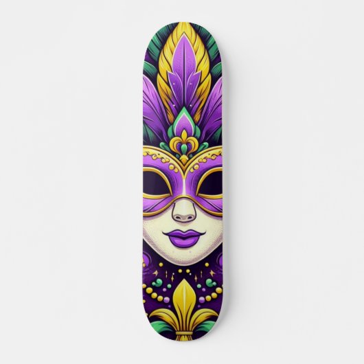 Mardi Gras masker/kralen/fleur de lis Persoonlijk Skateboard (Voorkant)