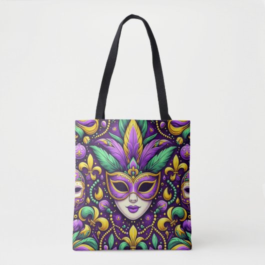 Mardi Gras masker/kralen/fleur de lis Tote Bag (Voorkant)