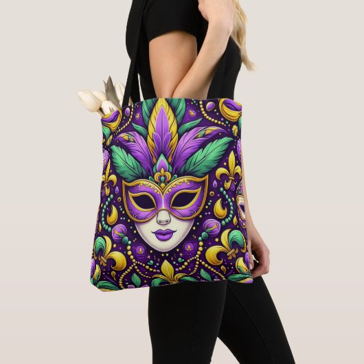 Mardi Gras masker/kralen/fleur de lis Tote Bag (Dichtbij)