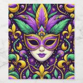 Mardi Gras masker/kralen/fleur de lis Wijn Etiket (Enkel label)