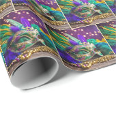 Mardi Gras masker met veren Cadeaupapier (Rol Hoek)