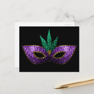 Mardi Gras-masker paars groen goud glitters zwart Briefkaart