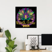 Mardi Gras Masker Poster - 2024 (Thuiskantoor)