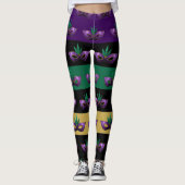 Mardi Gras Masker Sparkly Paarse Groene lijnen Leggings (Voorkant)