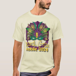 Mardi Gras Masker T-shirt 2024 - Mobiel, AL (wit)