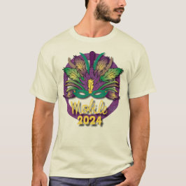 Mardi Gras Masker T-shirt 2024 - Mobiel, AL (wit)