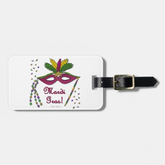 Mardi Gras Masker Veer Kralen Bagagelabel (Voorkant horizontaal)