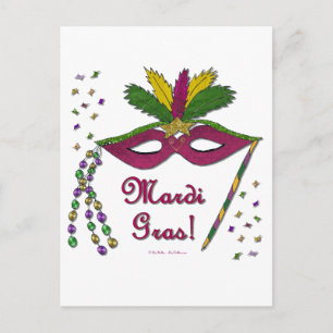 Mardi Gras Masker Veer Kralen Briefkaart
