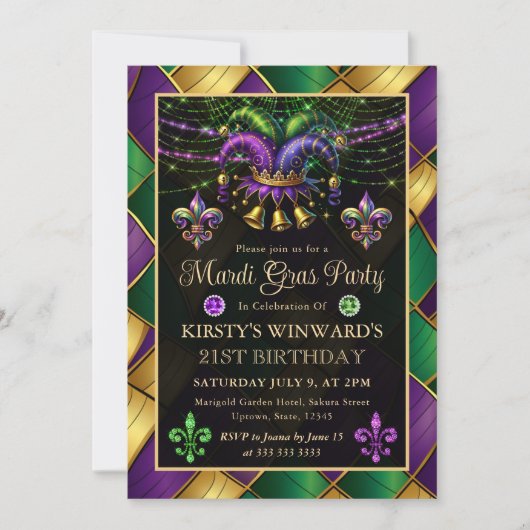 Mardi Gras Maskerade 21e Verjaardag Kaart (Voorkant)
