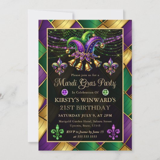 Mardi Gras Maskerade 21e Verjaardag Kaart (Voorkant)