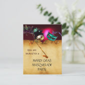 MARDI GRAS MASKERADE FEEST, rood burgundy Kaart (Staand voorkant)