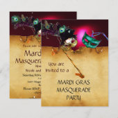 MARDI GRAS MASKERADE FEEST, rood burgundy Kaart (Voorkant / Achterkant)