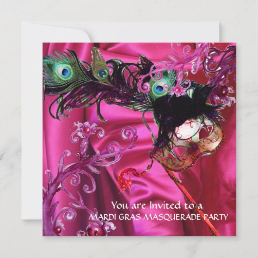 MARDI GRAS MASKERADE FEEST, ROZE ZIJDE STOF KAART (Voorkant)