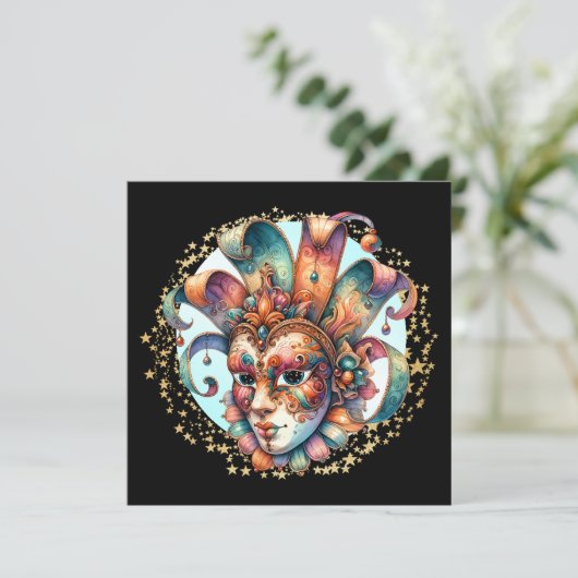 Mardi Gras Maskerade Feest Uitnodiging (Staand voorkant)