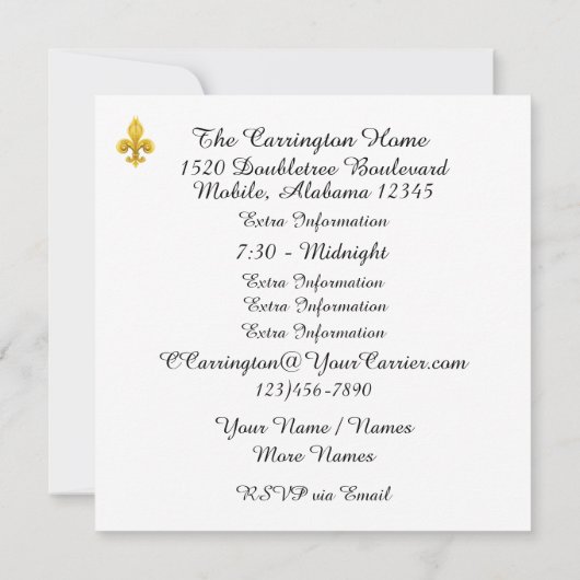 Mardi Gras Maskerade Feest Uitnodiging (Achterkant)