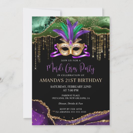 Mardi Gras Maskerade Feest Uitnodiging (Voorkant)